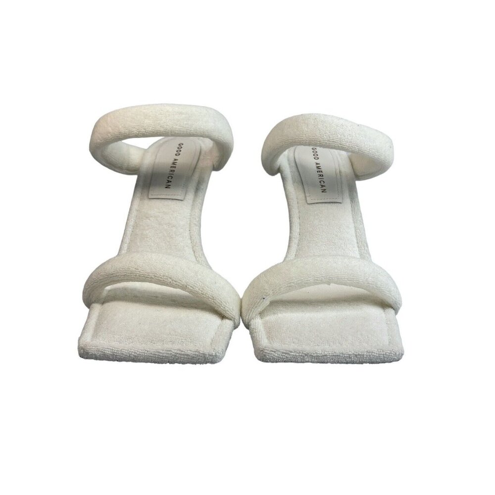 Good American Women Size 9 Heels White Terry GA354T-X NEW Kardashian Gold Accent - Picture 4 of 12